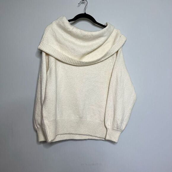 ANTHROPOLGIE sweater women’s medium IVORY PULLOVER oversized turtle neck - Picture 1 of 10